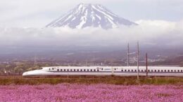 japan train travel past mount fuji